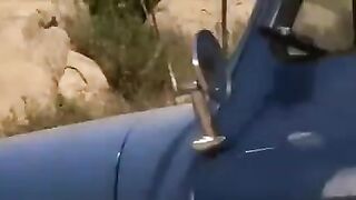 A beautiful girl with big tits was fucked by a driver on the road