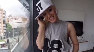 The blond girl was fucked on the road and in the ass