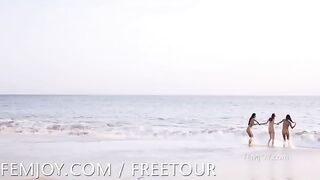 Nudist beach: a girl sunbathes, and then something exciting happens