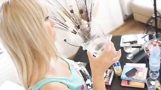 Busty blonde teen gets her pussy wet and fucks