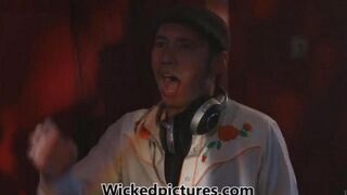 Bunch of wet pussies gets fucked on a night club couch