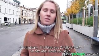 A hot blondie girl agreed to have sex for a new sofa