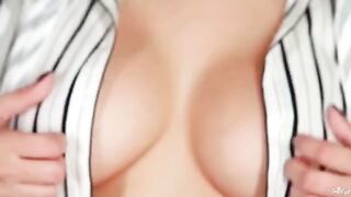 Beautiful woman with big natural boobs, watch her touch them passionately