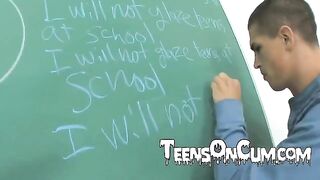 A young student has her juicy pussy licked by a man on his knees