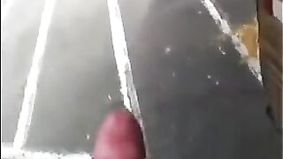 A guy caressed his cock on the street and came very quickly
