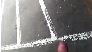 A guy caressed his cock on the street and came very quickly