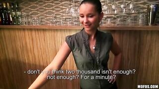 The pretty girl is a bartender and she agreed to have sex
