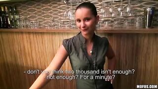 The pretty girl is a bartender and she agreed to have sex