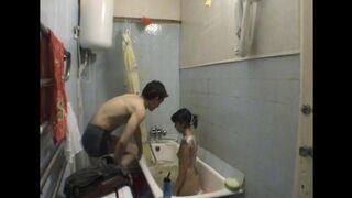 A brother fucks his sister in the bathroom, a daring act