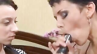 Appetizing Russian has sex with her mother using a strapon