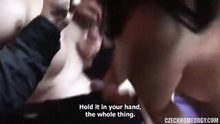 A drunk woman has sex with her husband and his friends at home