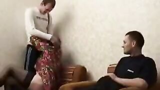 The son and his friend fucked a drunk MILF in stockings and pantyhose