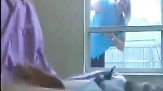 A hot girl peeps on a guy in the ward and masturbates with him