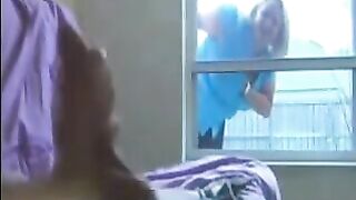 A hot girl peeps on a guy in the ward and masturbates with him