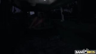 Big-breasted brunette pornstar Sabrina Deep enjoys striptease in the car
