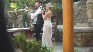 Skinny blonde gets her honeymoon wishes fulfilled with double penetration