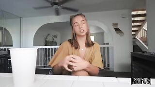 The girl with a braid does her blowjob in the car