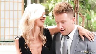 Blonde beauty fucked at a reunion with her husband in an FFM threesome