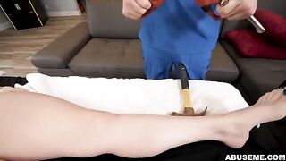 A cute girl is having a rough massage