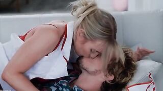 A nurse took a cumshot on her stockings and became wet