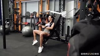 A girl is having fun with her girlfriend in the gym