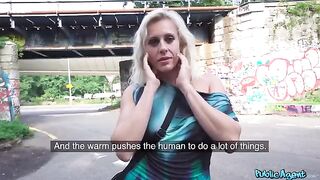 Blonde mature gets fucked on the public street in POV style