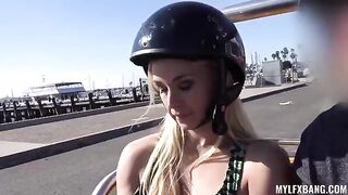 A sexy blonde is having fun in the wild with a guy