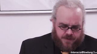 And let the slut go around in a circle! - interracial gangbang action