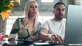 A sexy blonde is fucking on the couch, caught in treason