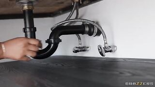 Two girls share a big cock of the plumber in an intense scene