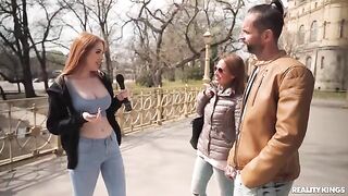 Redhead beauties have sex without using their hands in an interesting way