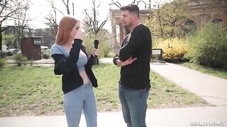 Redhead beauties have sex without using their hands in an interesting way