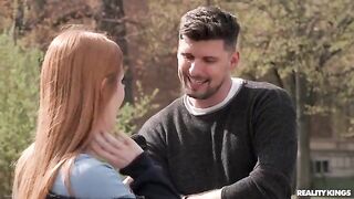 Redhead beauties have sex without using their hands in an interesting way
