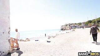 Bald guy fucked in ass on the beach