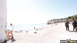 Bald guy fucked in ass on the beach