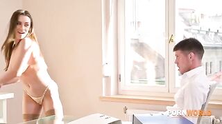 Busty boss Josephine calls the employee with a big dick to work extra time