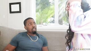 Two girlfriends are not enough for a guy in this interracial FFM