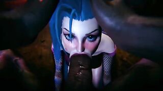 Jinx and Vi get their pussy railed by a huge black cock in 3D