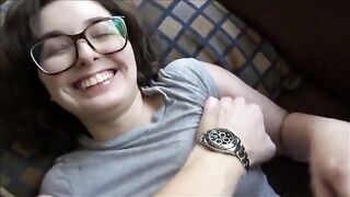 A guy is staying home with his perfect brunette girlfriend, and she's driving him wild