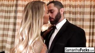 A busty blonde beauty, Samantha Saint, gets fucked in the hotel room