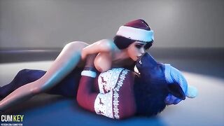 Beauty fucked by a wild werewolf on Christmas XXX