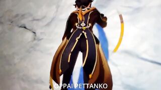 Zhongli caught the cosplayer Xiao masturbating with his sword