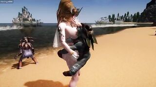 A goddess is having fun with goblins on the beach in this episode