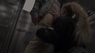 A hot young schoolgirl got stuck in the elevator and showed her body