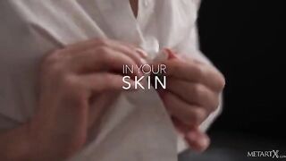 A cute girl is having fun with herself, exploring her body in a sensual way