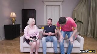 Two men are not enough for a hot blonde, she wants more