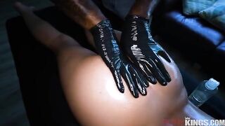 A cute girl has a massage, and then gets fucked by a big black dick