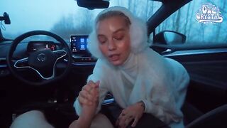 College girl is slutty and loves to suck cock in a car