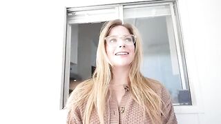 Young blonde Jess Cromwell sucks cock under the table and gets a huge load on her face