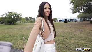 Girl, with a nice ass, licks man's cock in the car. It’s hot!